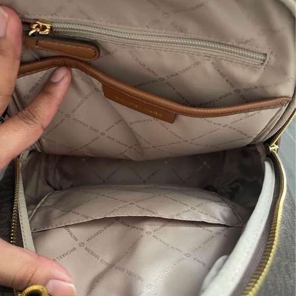 Michael Michael Kors Logo Casual Travel Backpack Color Brown/White Pockets